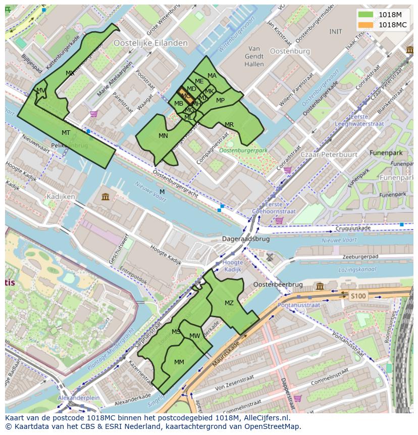 Afbeelding van het postcodegebied 1018 MC op de kaart.