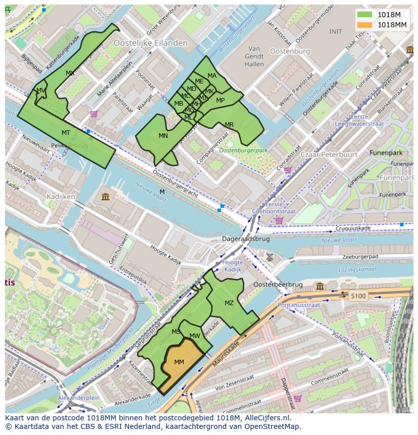 Afbeelding van het postcodegebied 1018 MM op de kaart.