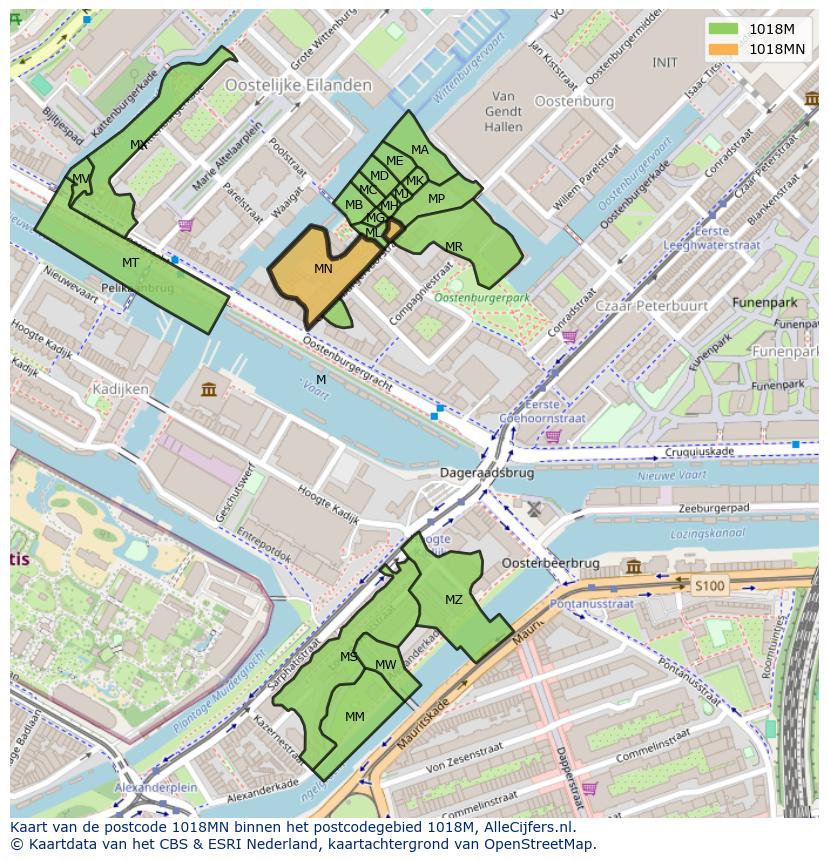 Afbeelding van het postcodegebied 1018 MN op de kaart.