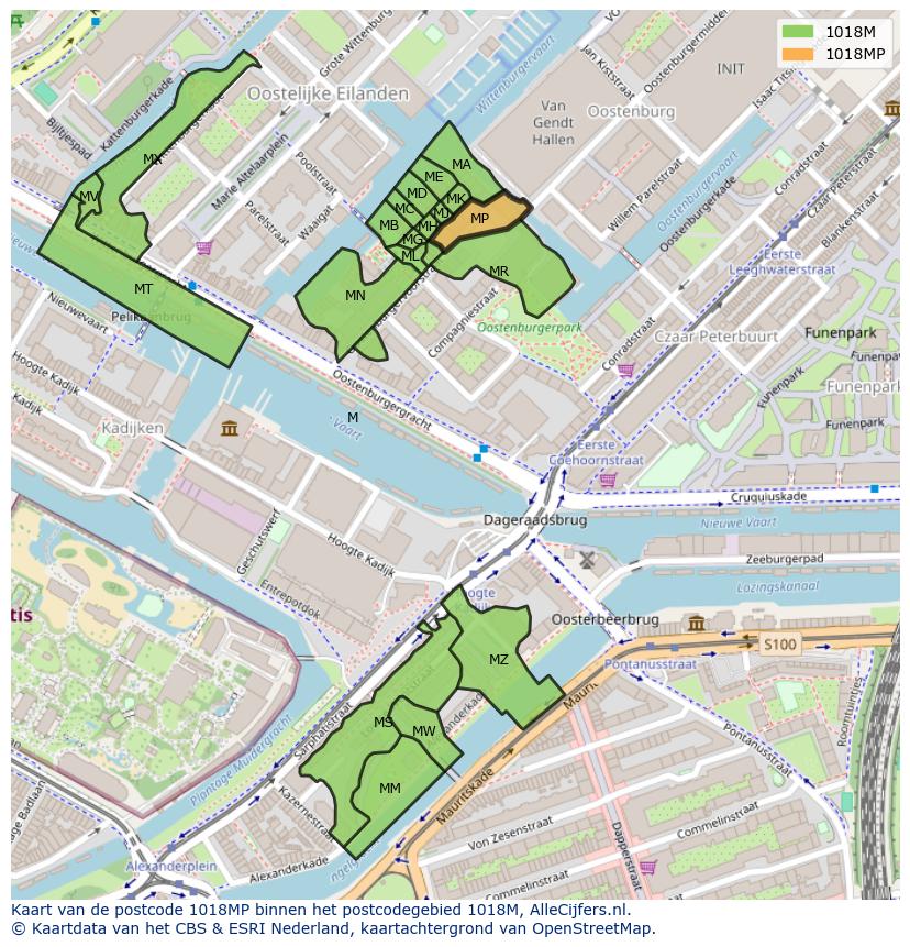 Afbeelding van het postcodegebied 1018 MP op de kaart.