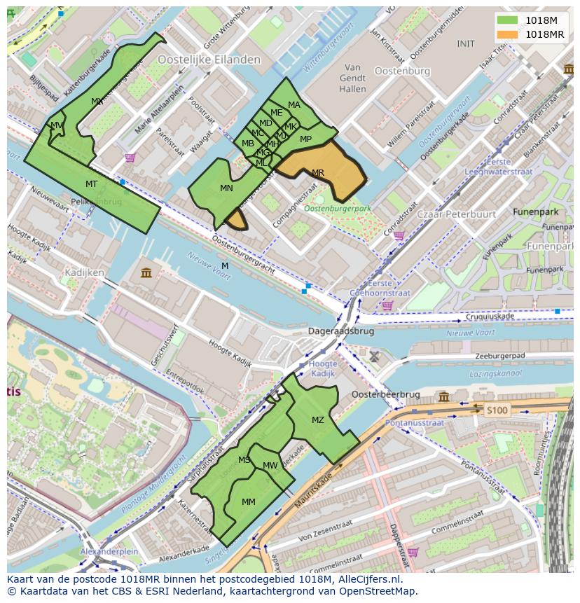 Afbeelding van het postcodegebied 1018 MR op de kaart.