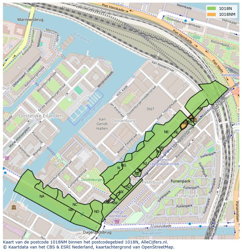 Afbeelding van het postcodegebied 1018 NM op de kaart.
