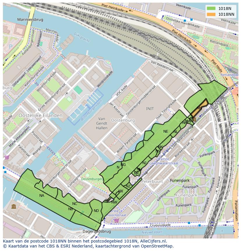 Afbeelding van het postcodegebied 1018 NN op de kaart.