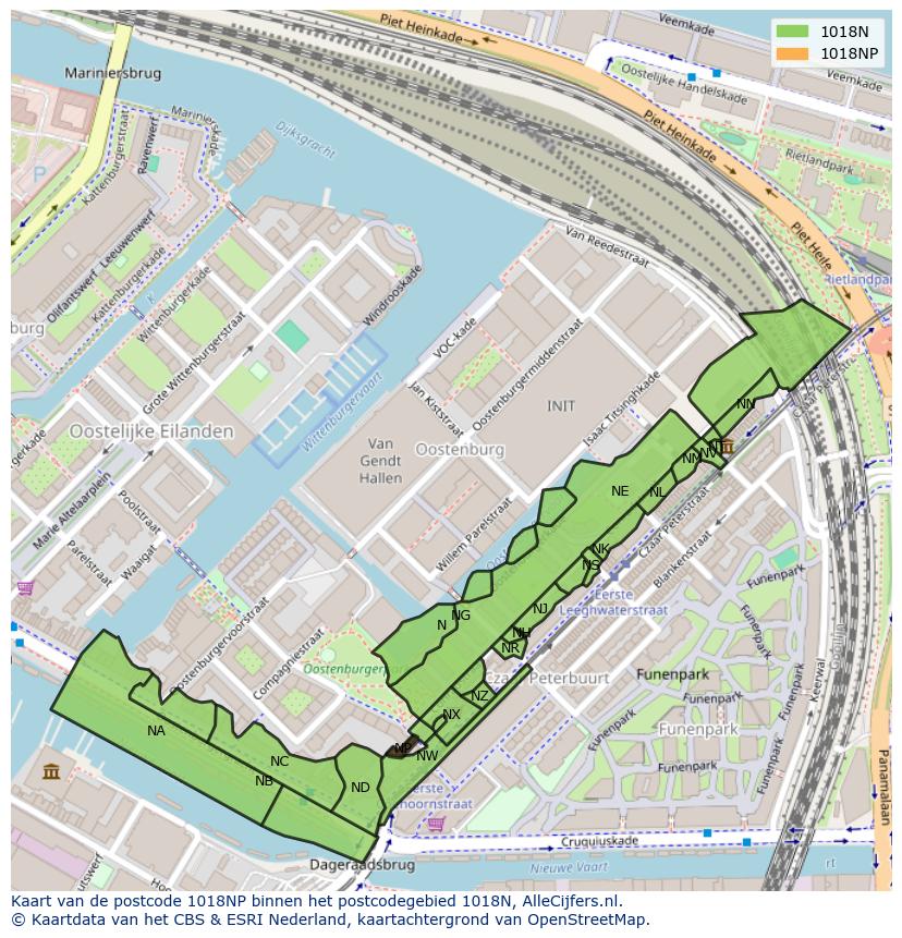 Afbeelding van het postcodegebied 1018 NP op de kaart.