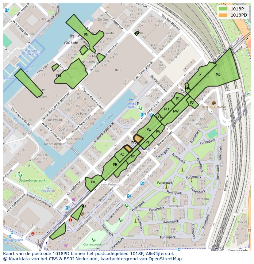 Afbeelding van het postcodegebied 1018 PD op de kaart.