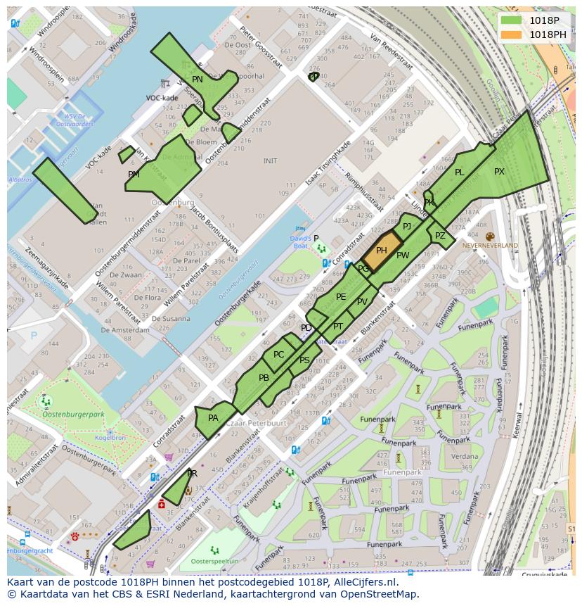 Afbeelding van het postcodegebied 1018 PH op de kaart.