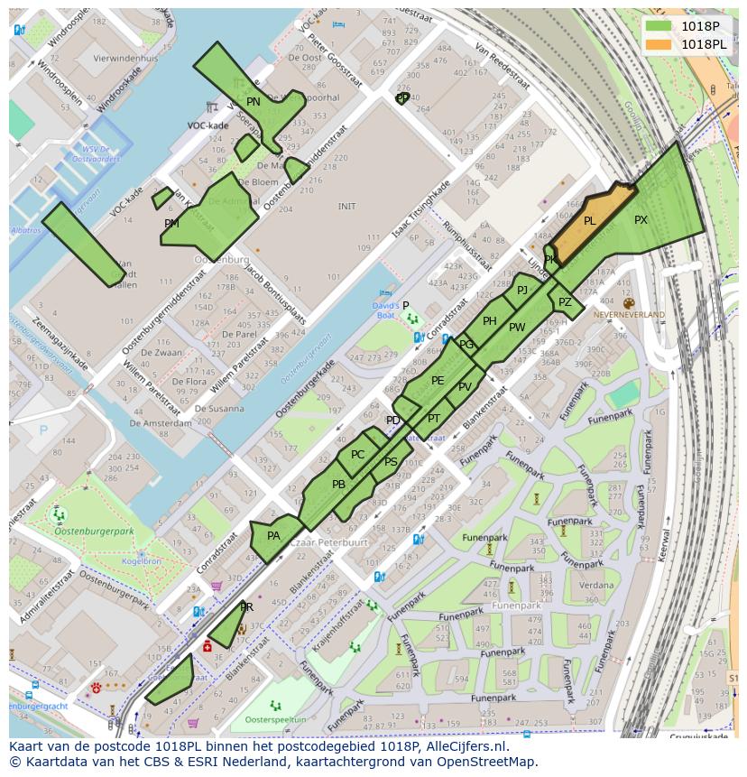 Afbeelding van het postcodegebied 1018 PL op de kaart.