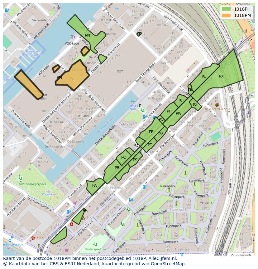 Afbeelding van het postcodegebied 1018 PM op de kaart.