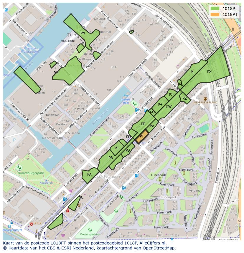 Afbeelding van het postcodegebied 1018 PT op de kaart.