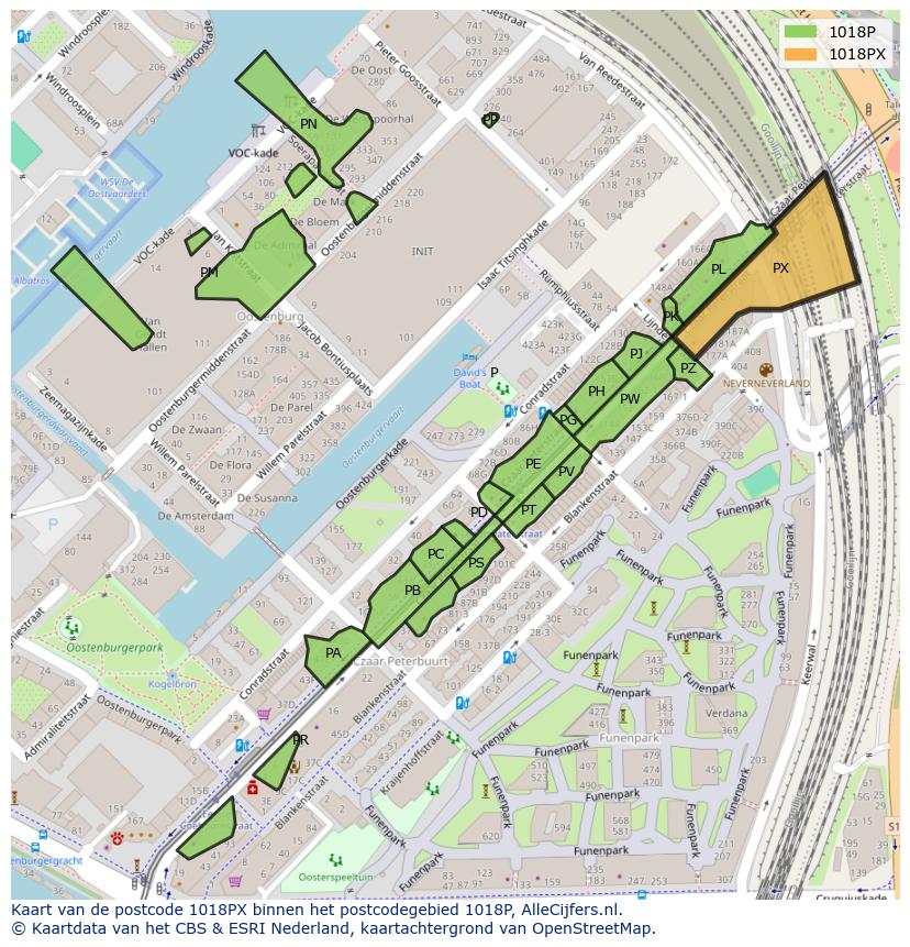 Afbeelding van het postcodegebied 1018 PX op de kaart.