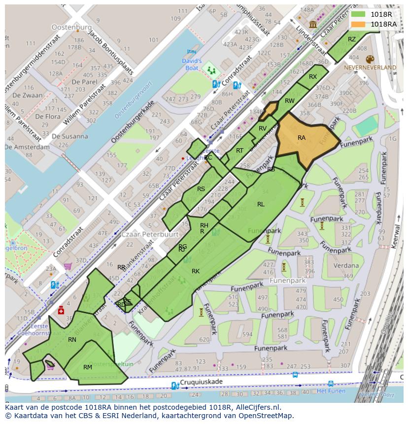 Afbeelding van het postcodegebied 1018 RA op de kaart.