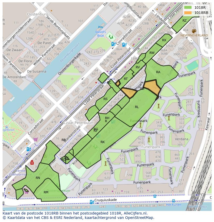 Afbeelding van het postcodegebied 1018 RB op de kaart.