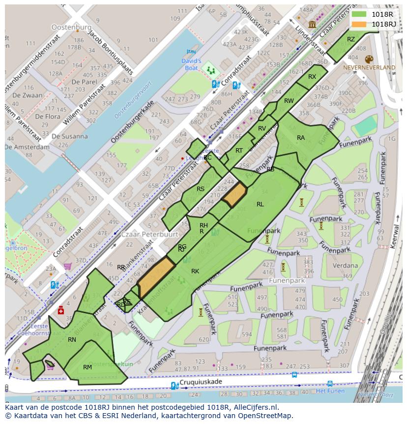 Afbeelding van het postcodegebied 1018 RJ op de kaart.