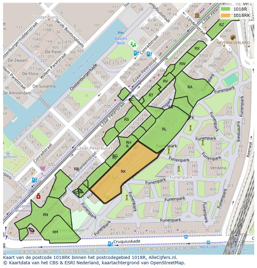 Afbeelding van het postcodegebied 1018 RK op de kaart.