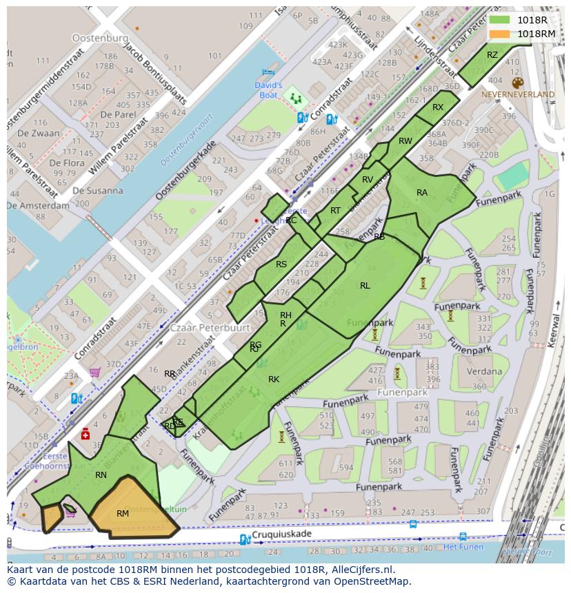 Afbeelding van het postcodegebied 1018 RM op de kaart.