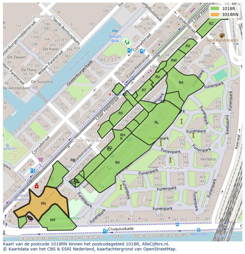 Afbeelding van het postcodegebied 1018 RN op de kaart.