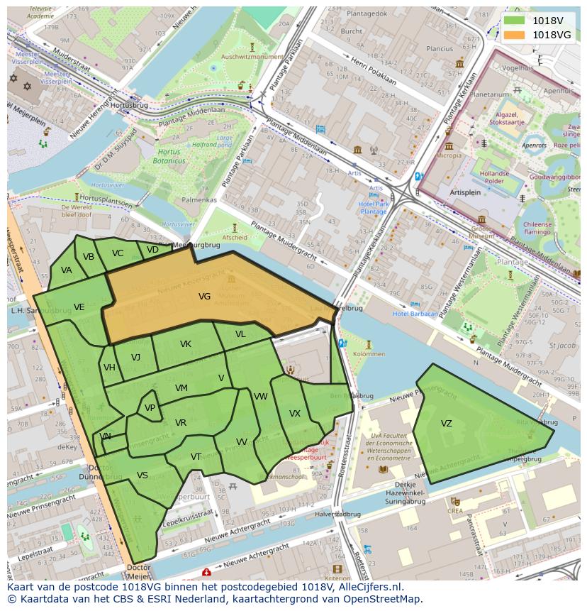 Afbeelding van het postcodegebied 1018 VG op de kaart.