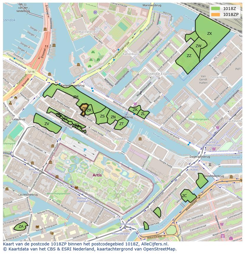 Afbeelding van het postcodegebied 1018 ZP op de kaart.