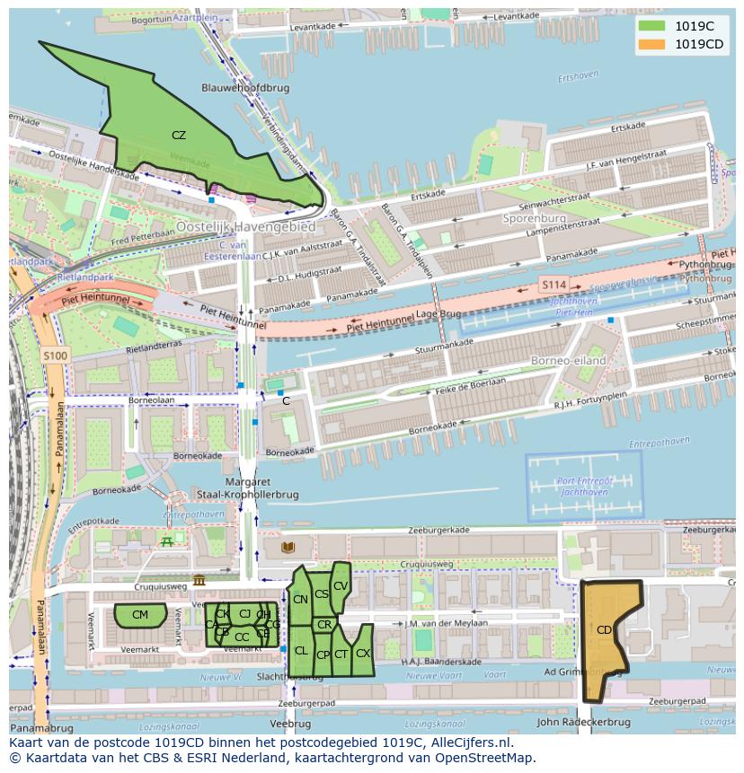 Afbeelding van het postcodegebied 1019 CD op de kaart.