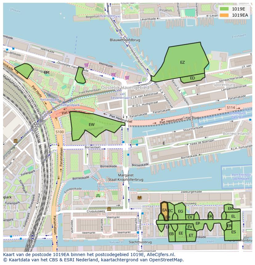 Afbeelding van het postcodegebied 1019 EA op de kaart.