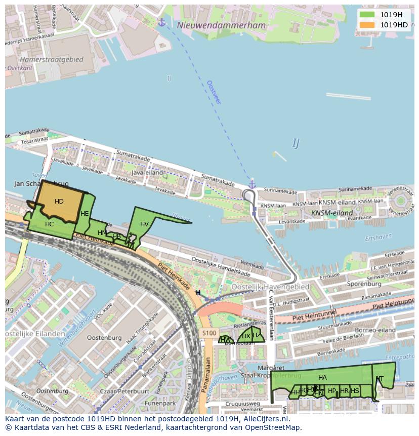 Afbeelding van het postcodegebied 1019 HD op de kaart.