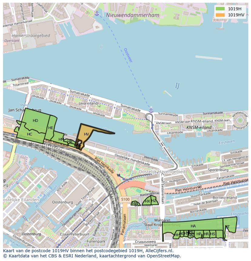 Afbeelding van het postcodegebied 1019 HV op de kaart.