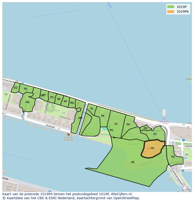 Afbeelding van het postcodegebied 1019 PA op de kaart.