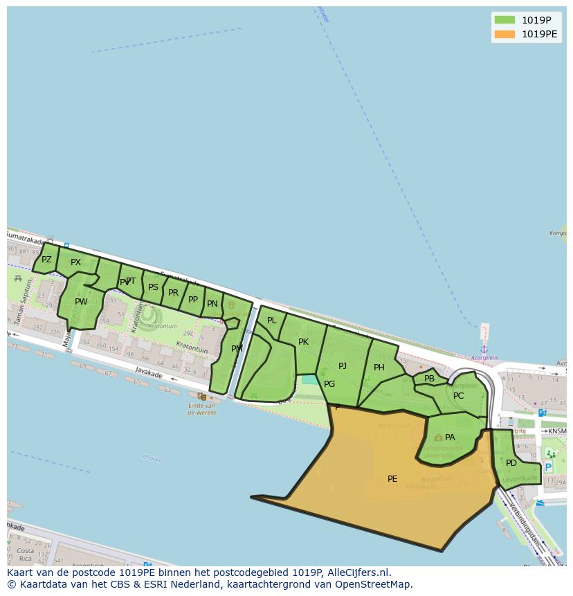 Afbeelding van het postcodegebied 1019 PE op de kaart.