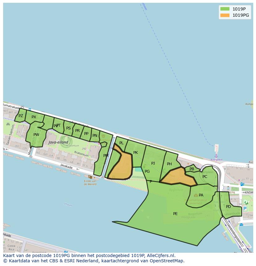 Afbeelding van het postcodegebied 1019 PG op de kaart.