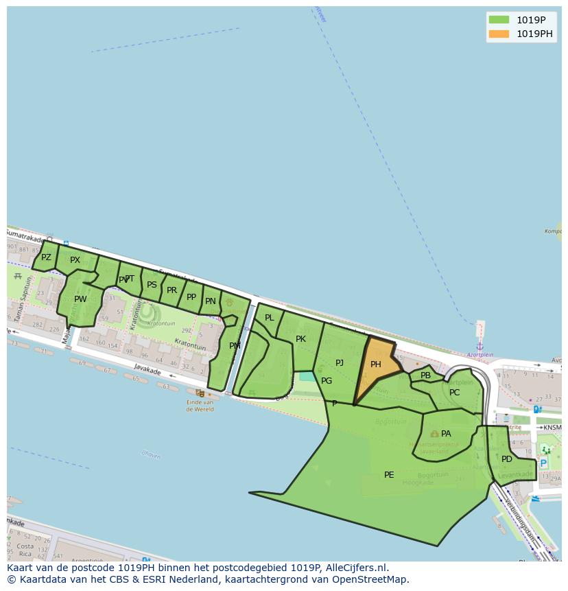 Afbeelding van het postcodegebied 1019 PH op de kaart.