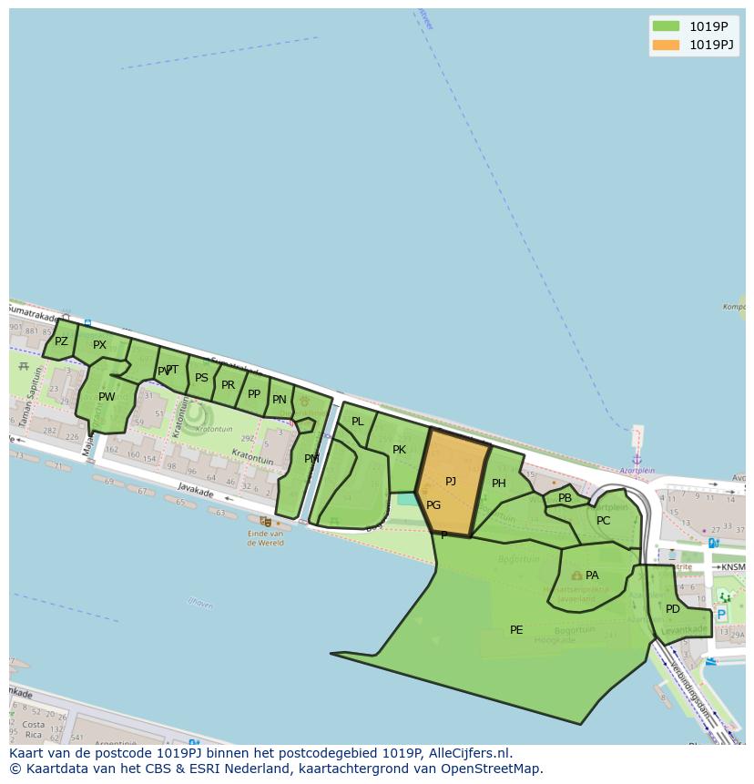 Afbeelding van het postcodegebied 1019 PJ op de kaart.