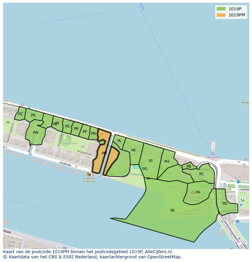 Afbeelding van het postcodegebied 1019 PM op de kaart.
