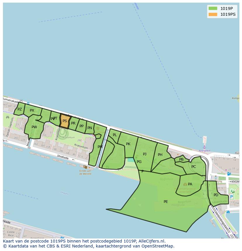 Afbeelding van het postcodegebied 1019 PS op de kaart.