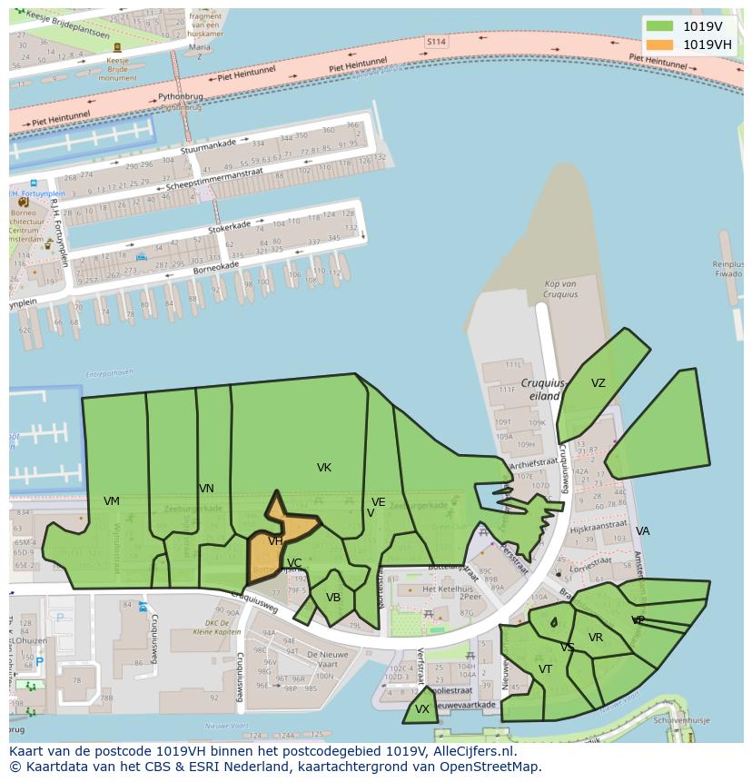 Afbeelding van het postcodegebied 1019 VH op de kaart.