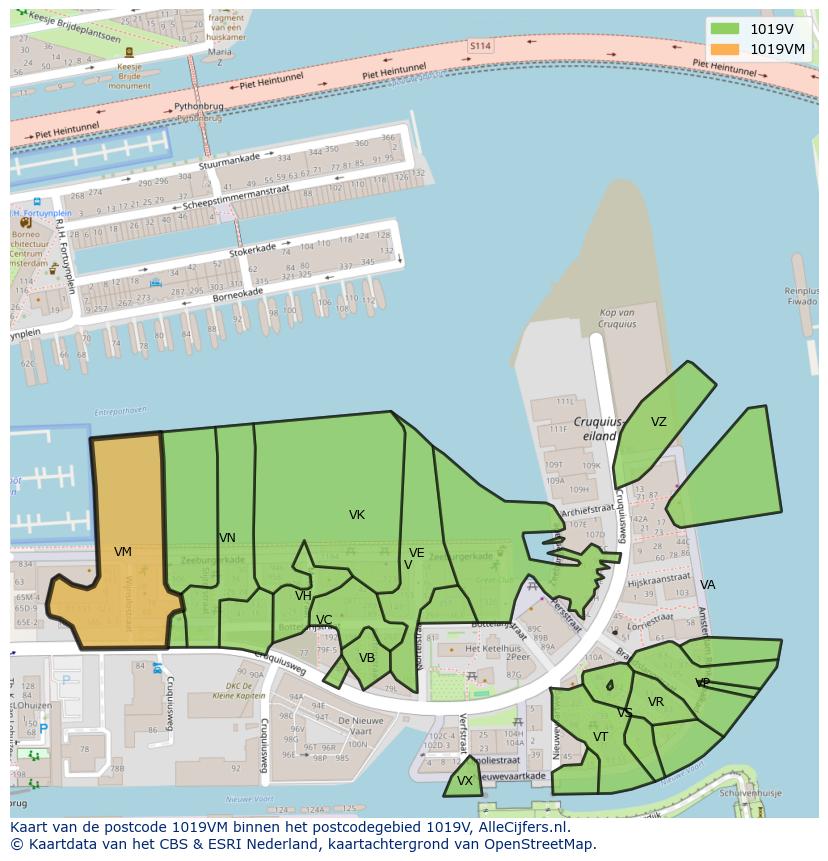 Afbeelding van het postcodegebied 1019 VM op de kaart.