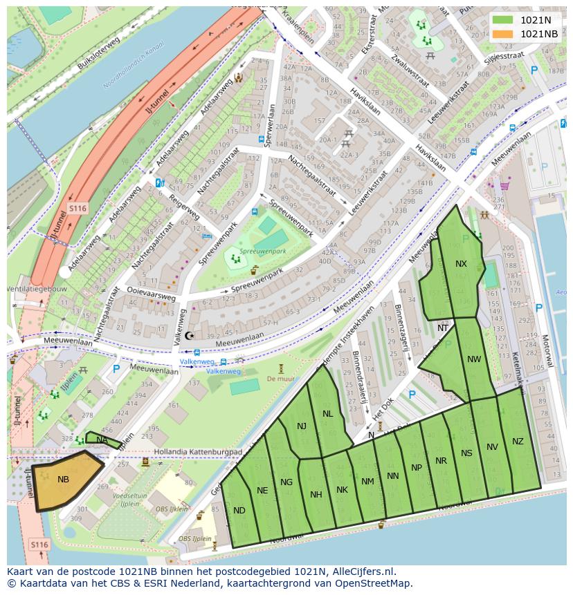 Afbeelding van het postcodegebied 1021 NB op de kaart.