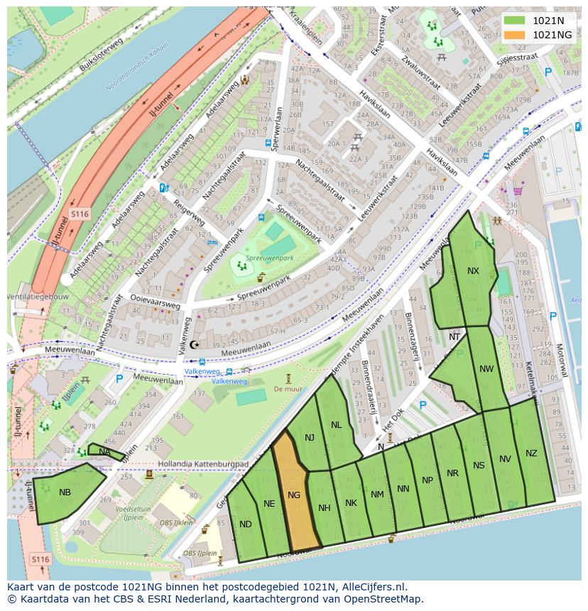 Afbeelding van het postcodegebied 1021 NG op de kaart.