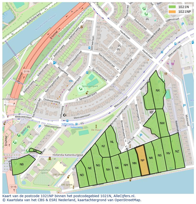 Afbeelding van het postcodegebied 1021 NP op de kaart.