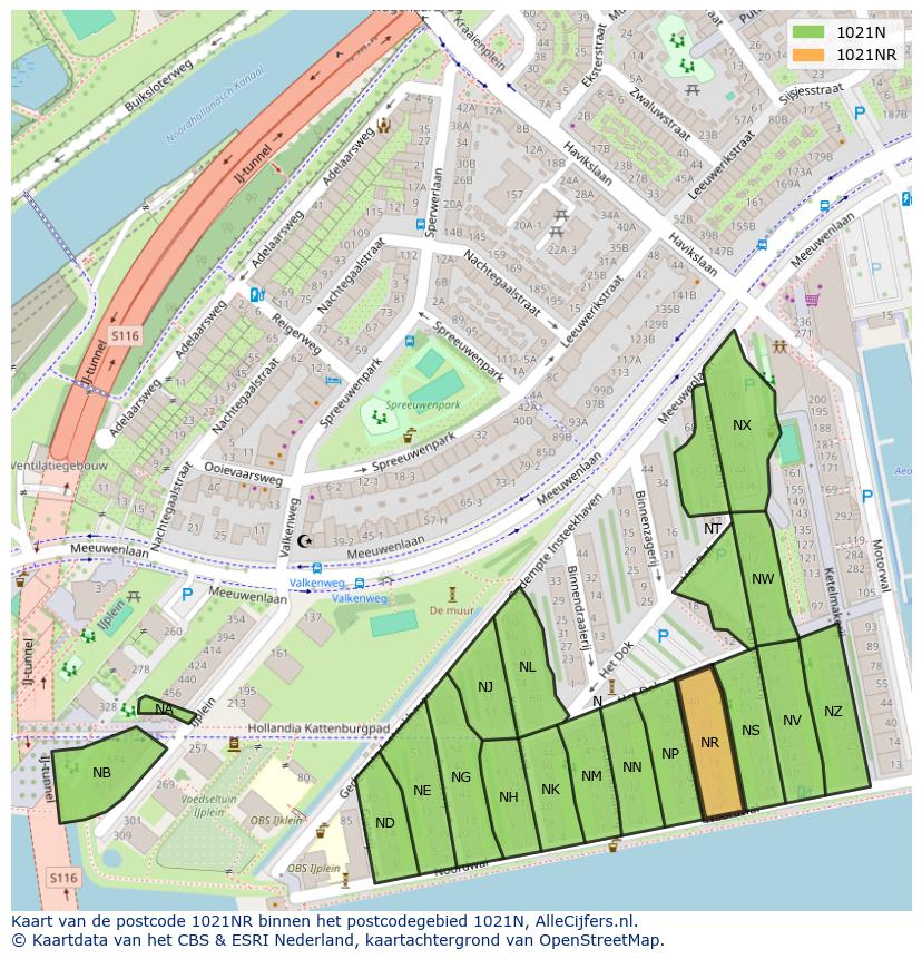 Afbeelding van het postcodegebied 1021 NR op de kaart.