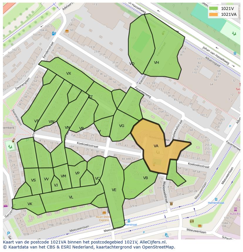 Afbeelding van het postcodegebied 1021 VA op de kaart.