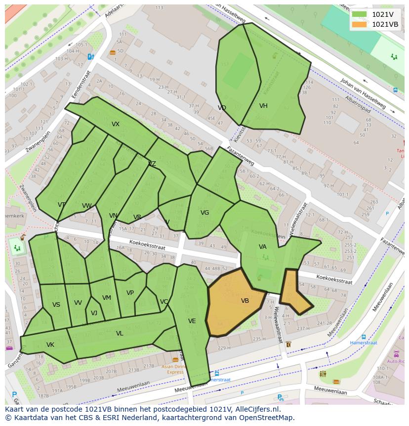 Afbeelding van het postcodegebied 1021 VB op de kaart.