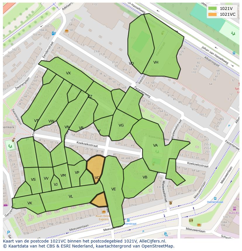 Afbeelding van het postcodegebied 1021 VC op de kaart.