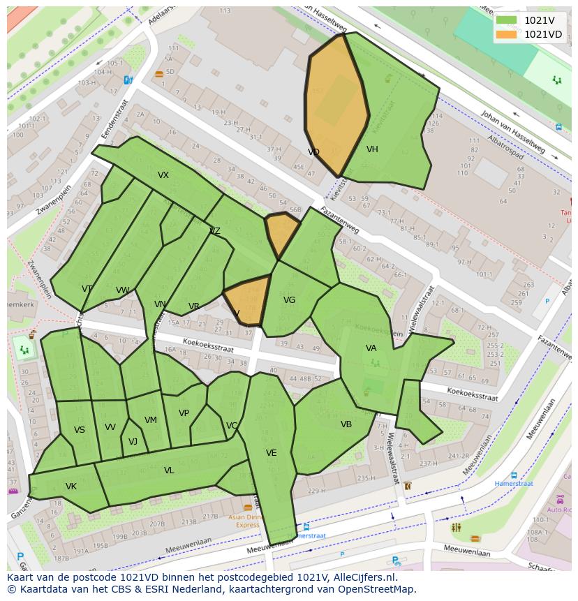 Afbeelding van het postcodegebied 1021 VD op de kaart.