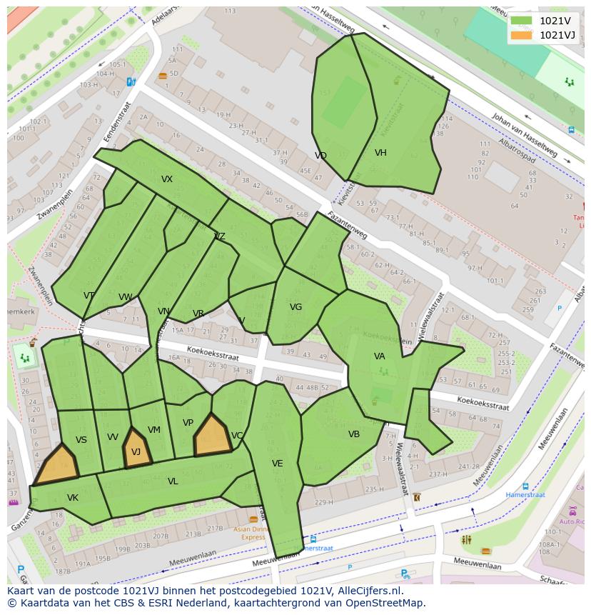 Afbeelding van het postcodegebied 1021 VJ op de kaart.