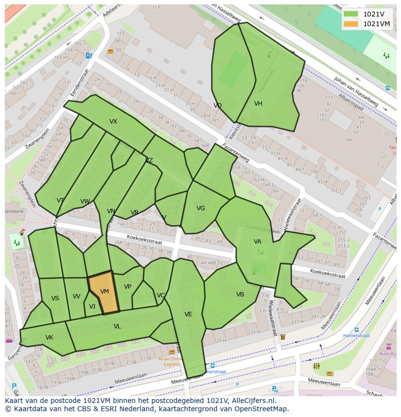 Afbeelding van het postcodegebied 1021 VM op de kaart.