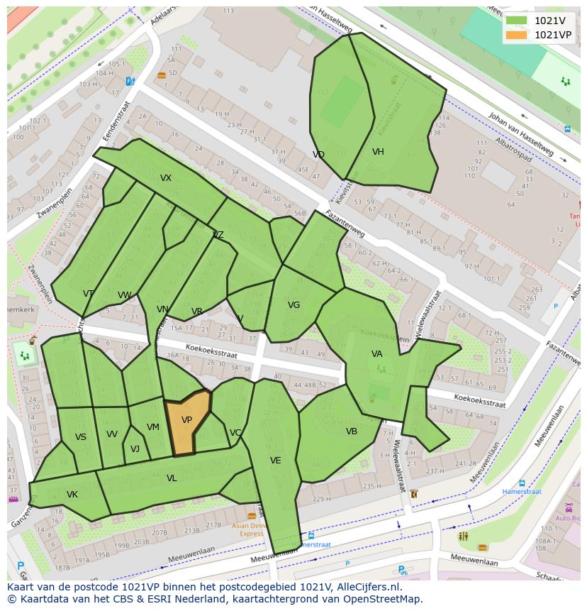 Afbeelding van het postcodegebied 1021 VP op de kaart.
