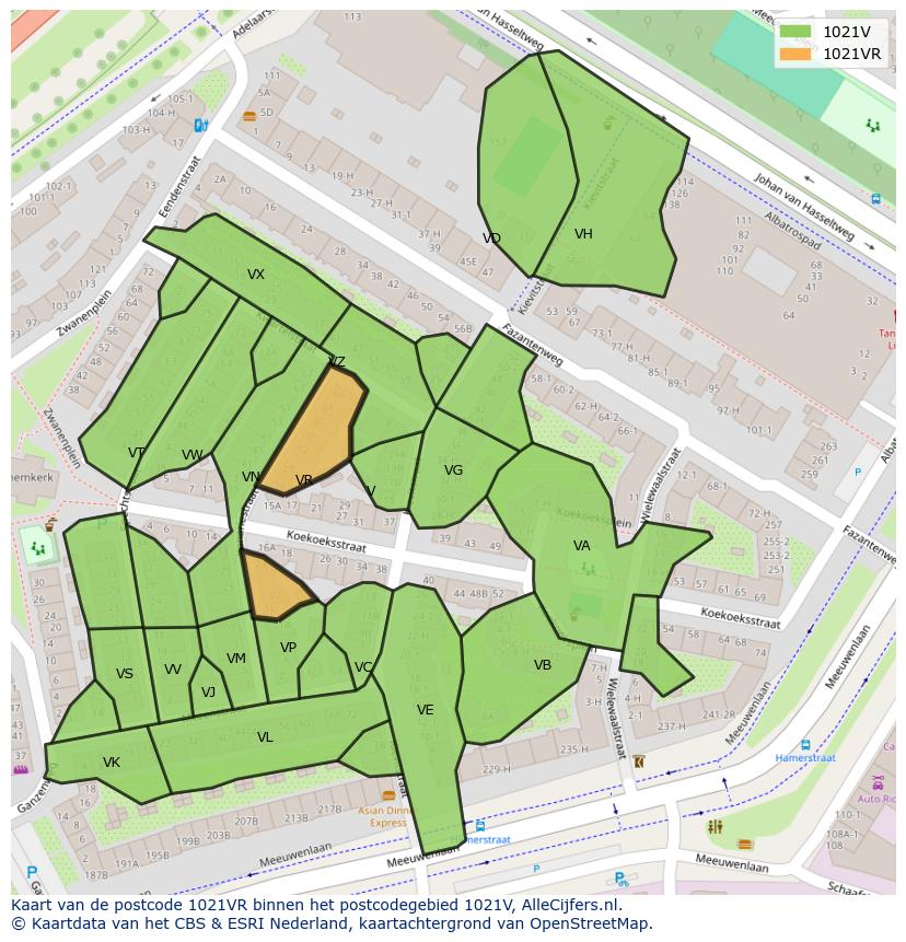 Afbeelding van het postcodegebied 1021 VR op de kaart.