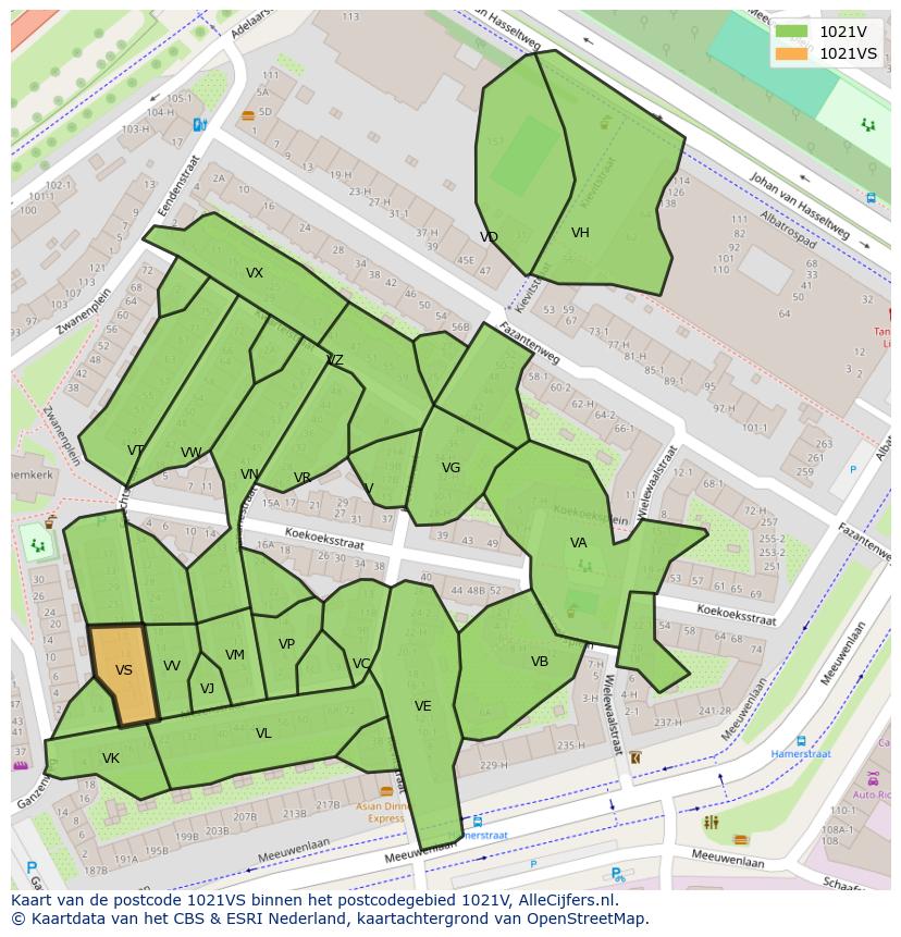 Afbeelding van het postcodegebied 1021 VS op de kaart.