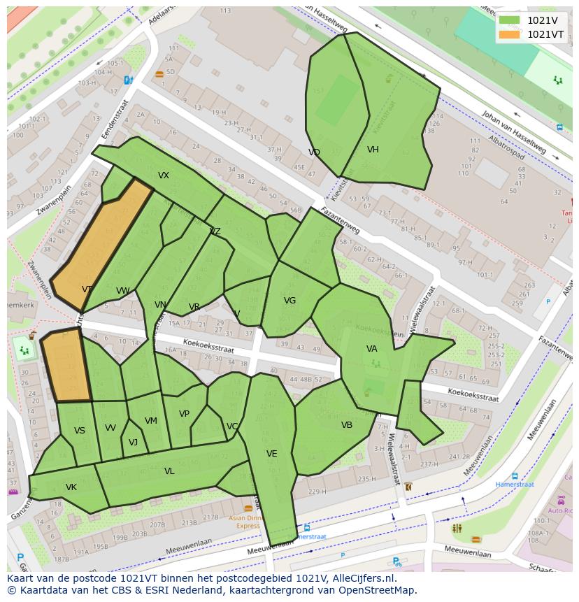 Afbeelding van het postcodegebied 1021 VT op de kaart.