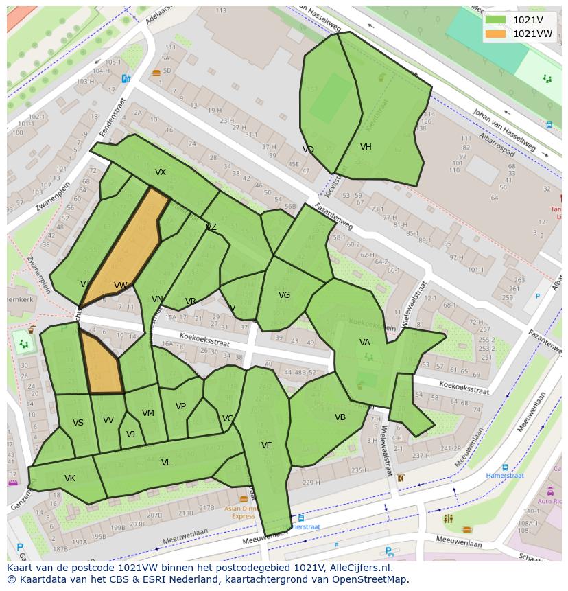 Afbeelding van het postcodegebied 1021 VW op de kaart.